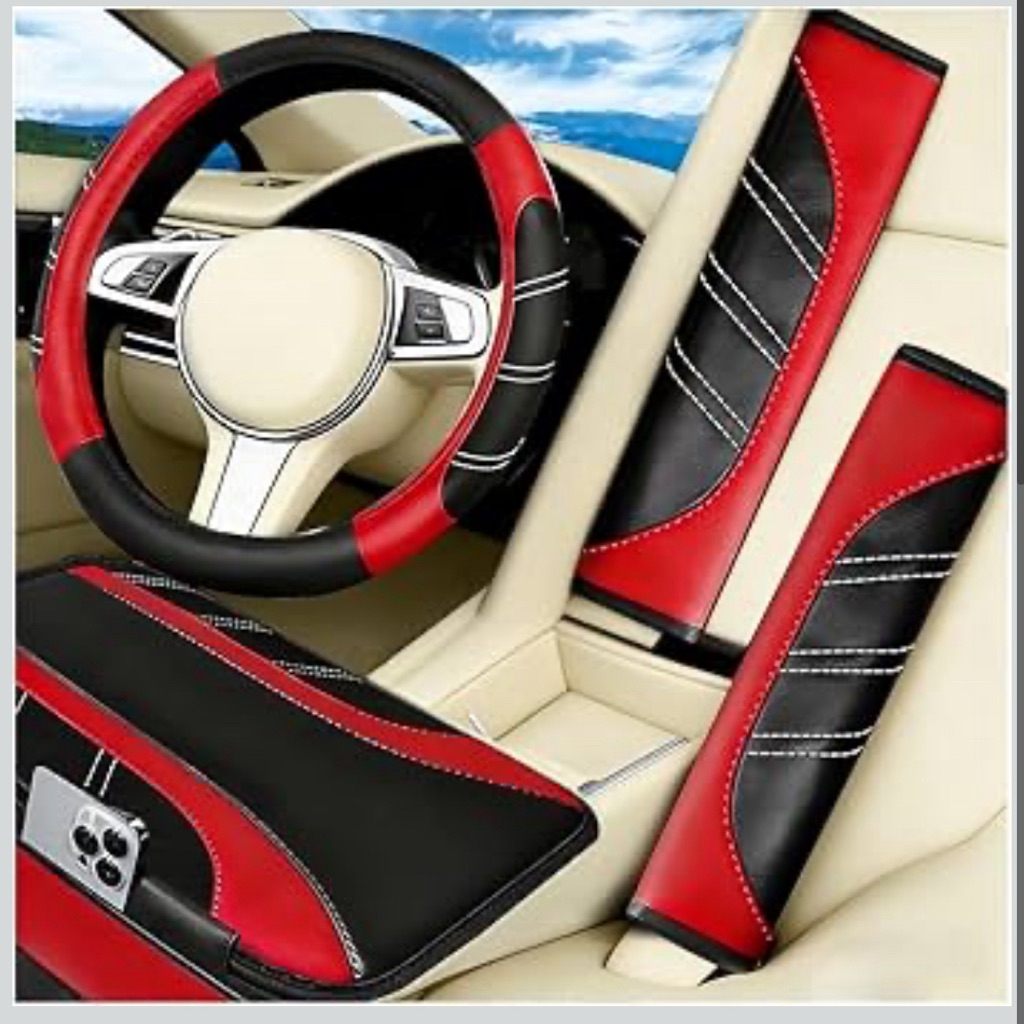 Red And Black Car Interior Accessories Set